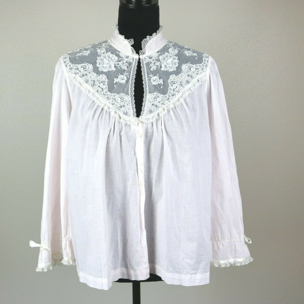 Vintage Barbizon Sleep Shirt Large - XLarge Lace Pale Pink Feminine Button Front